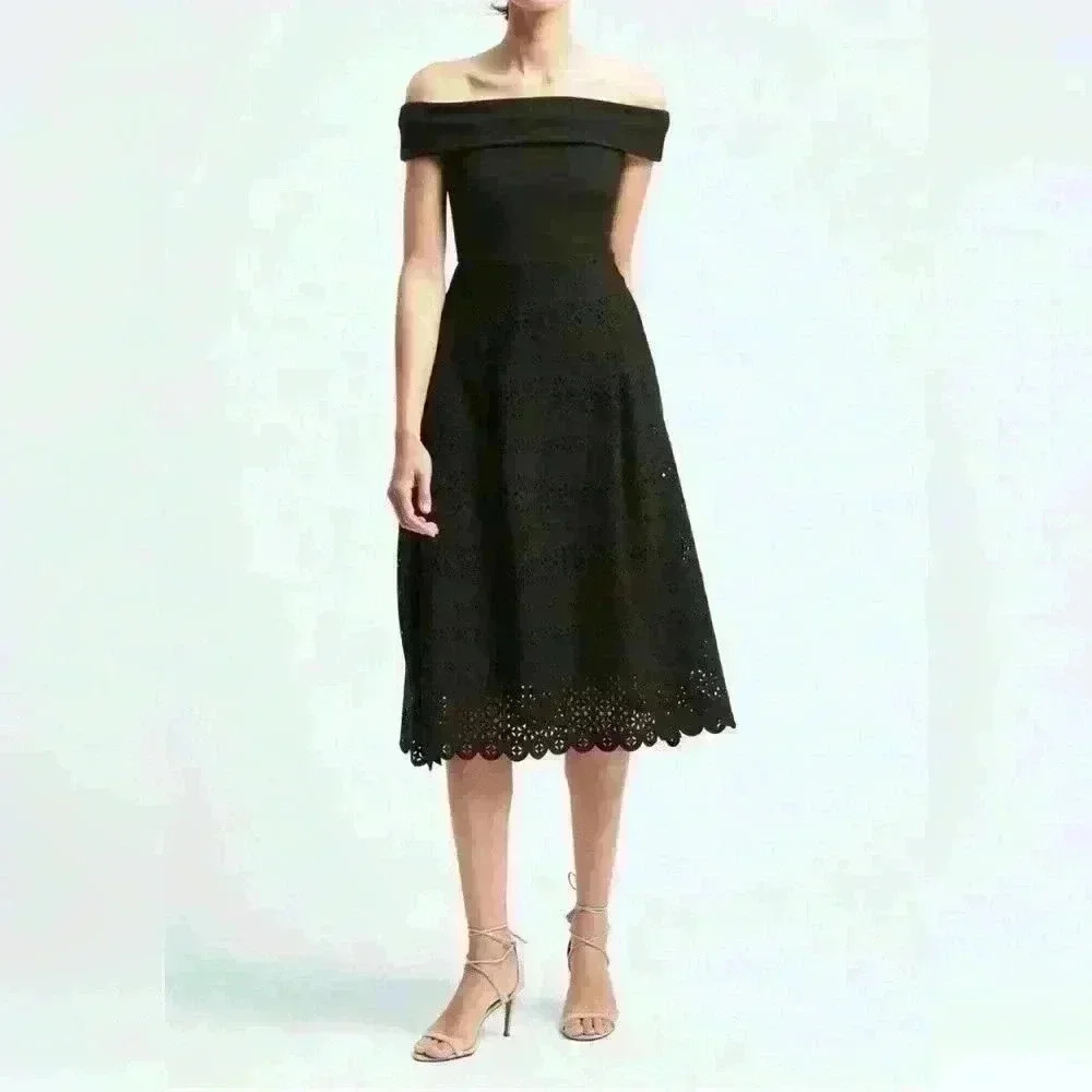 Banana Republic Black Off The Shoulder Midi Dress Size 2 Petite